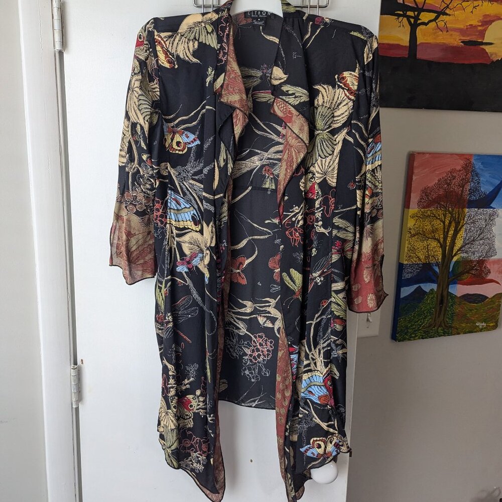 Citron Santa Monica Silk Butterfly Duster Cardigan Size Small